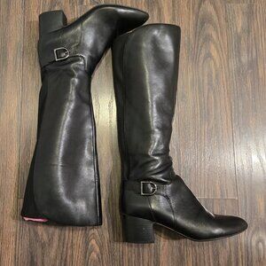 ANNE KLEIN "Honesty" Leather & Faux Leather Black Boots w/ Block Heel SIZE 9.5